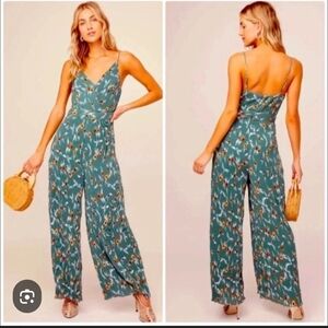 NWOT $55 Astr The Label Teal Floral Jumpsuit Size Large